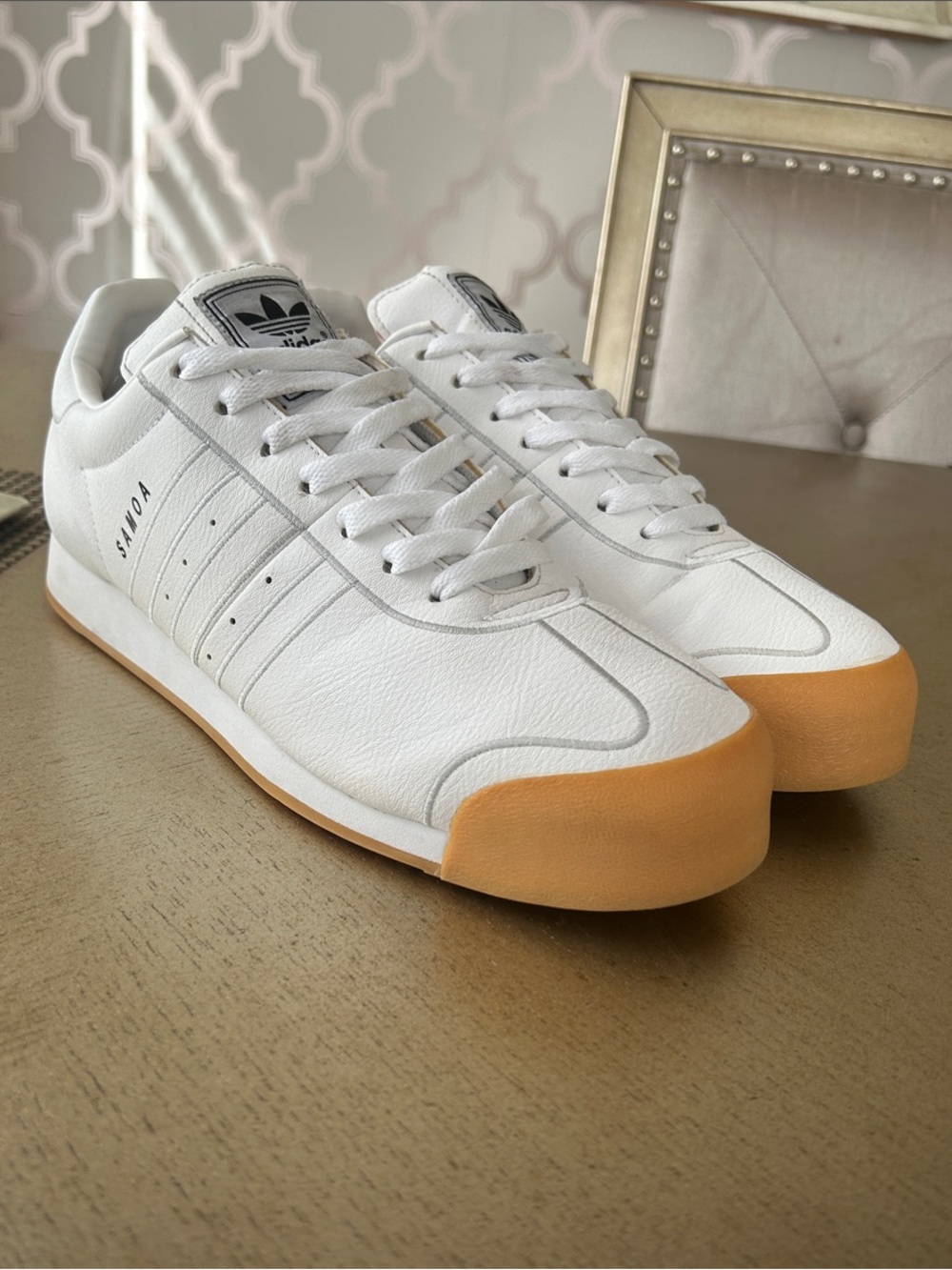 adidas White Leather Sneakers with Gum Toe